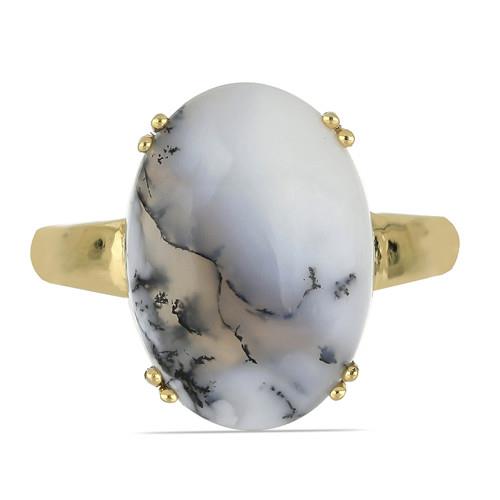9.50 CT DENDRATIC AGATE GOLD PLATED SILVER RINGS #VR033596